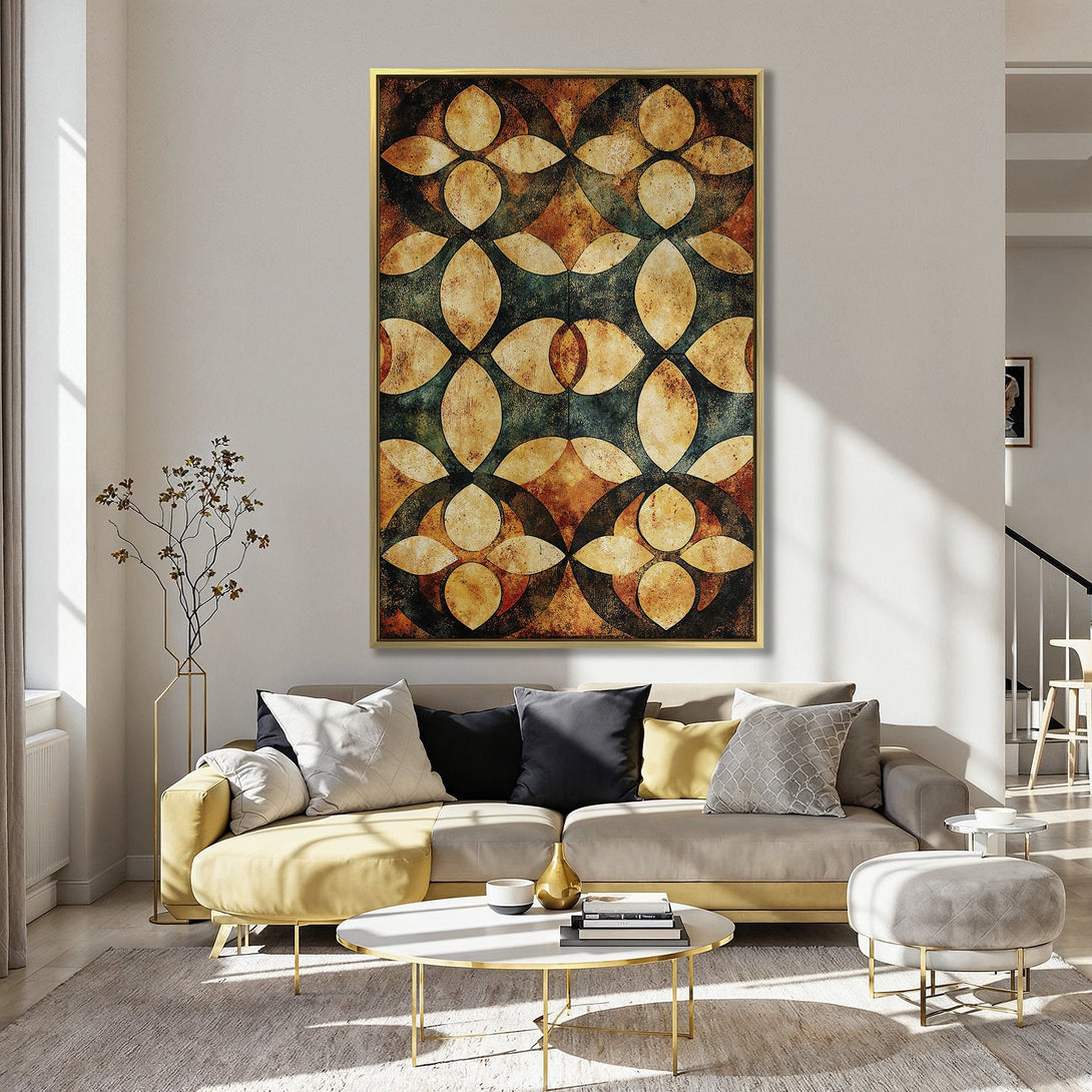 Canvas Print: Abstract geometric art in warm earth tones. Adds a touch of elegance to any space. Perfect wall decor.