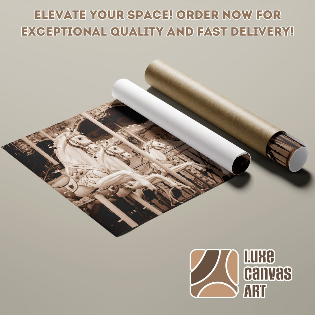 Carousel Poster Roll, sepia tones. Elevate your space with this vintage-style art print. Order now!
