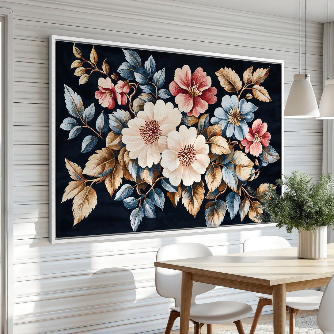 Framed Wall Art featuring a floral watercolor design in a dark, moody color palette. Perfect for adding elegance to your home decor.