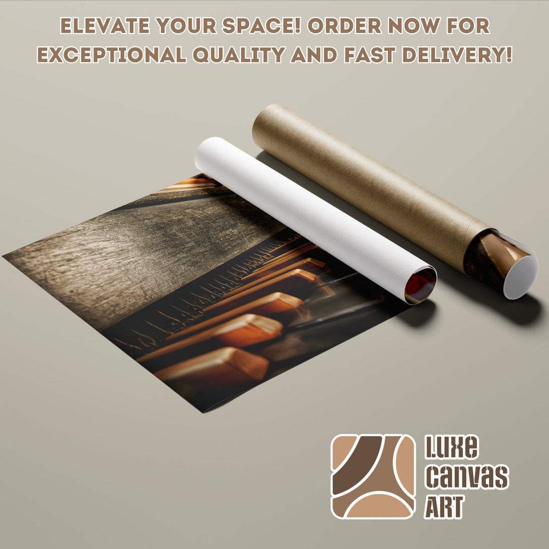 Poster Roll featuring a piano keyboard, warm tones, and a stylish design. Elevate your space!