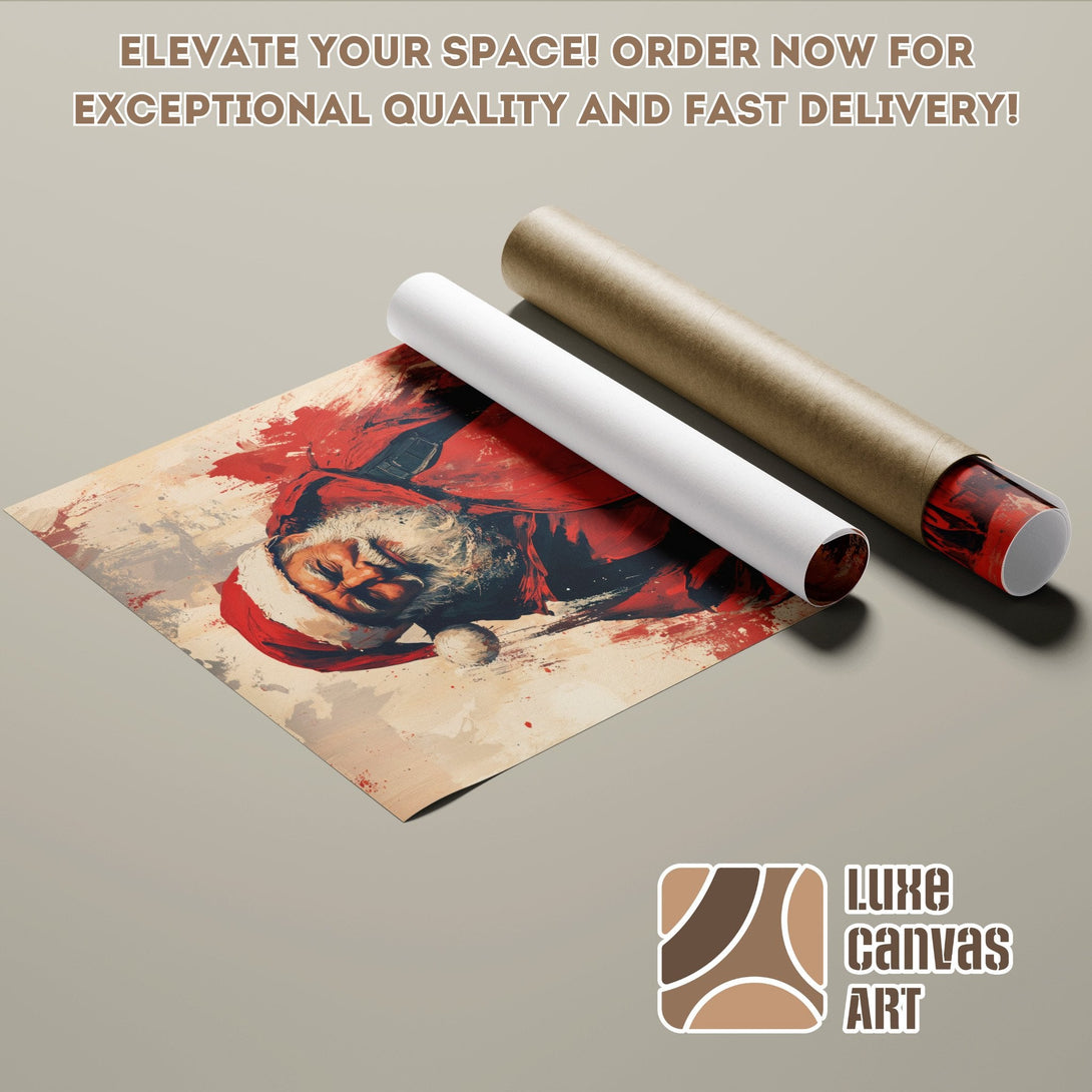 Santa Claus Poster Roll, abstract art style, red and beige color palette, elevate your space!