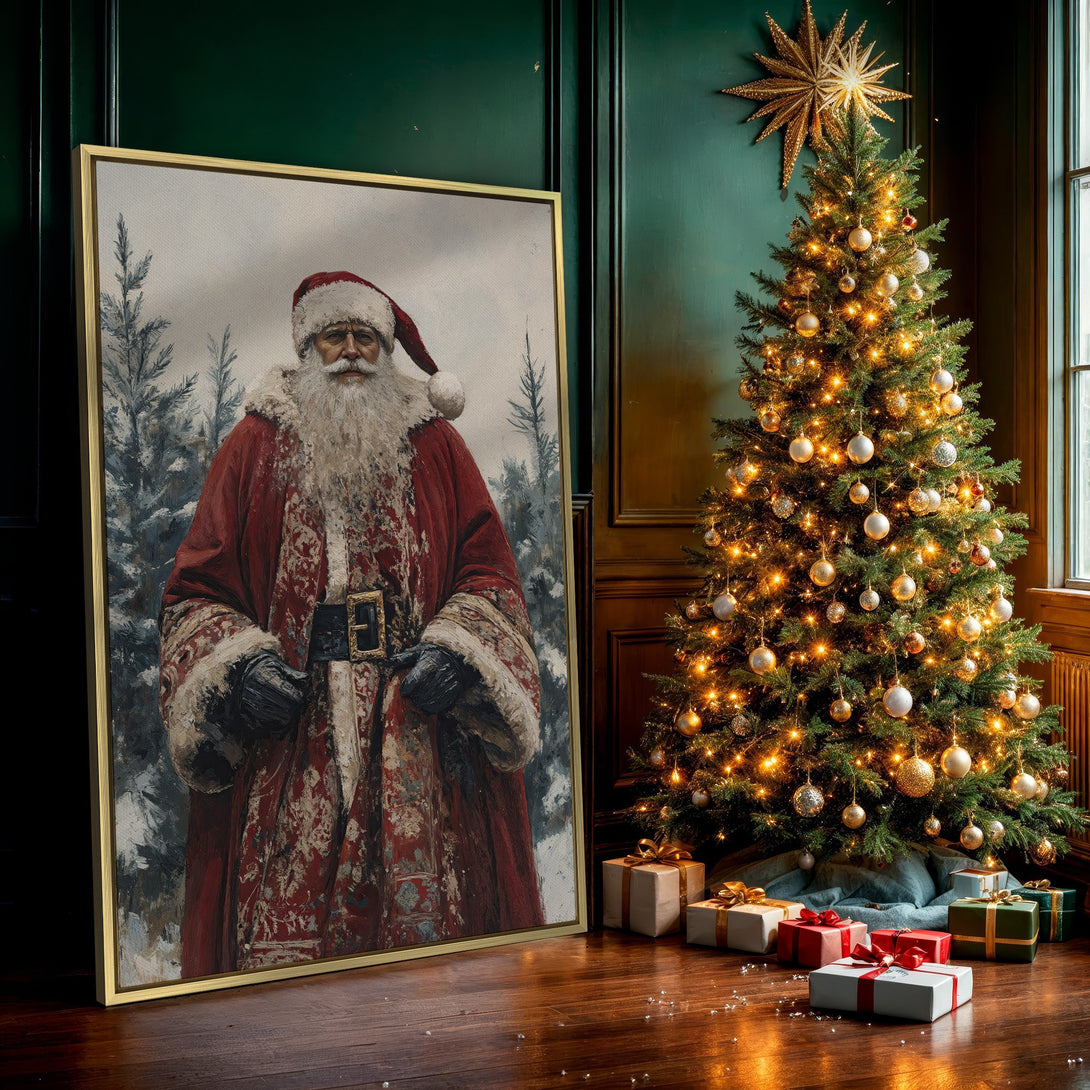 Canvas Print of Santa Claus in a classic style, featuring a red and white color palette. Perfect Christmas wall art for a festive home.