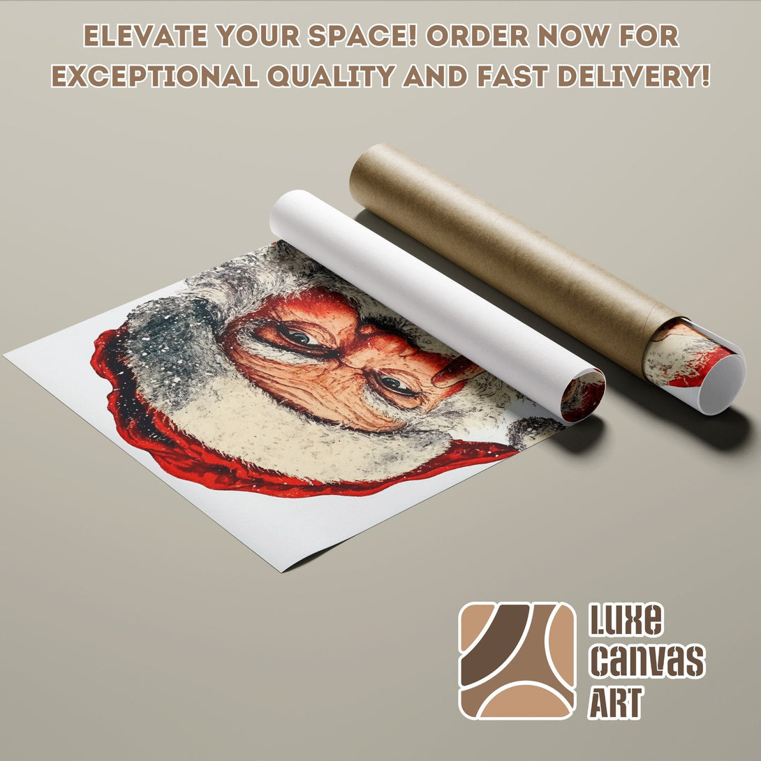 Poster Roll featuring Santa Claus art, warm color palette. Elevate your space with Luxe Canvas Art!