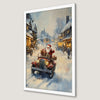 Vintage Santa in Car Art Poster - Festive Holiday Decor