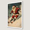Vintage Santa on Skis Art Poster - Retro Holiday Decor