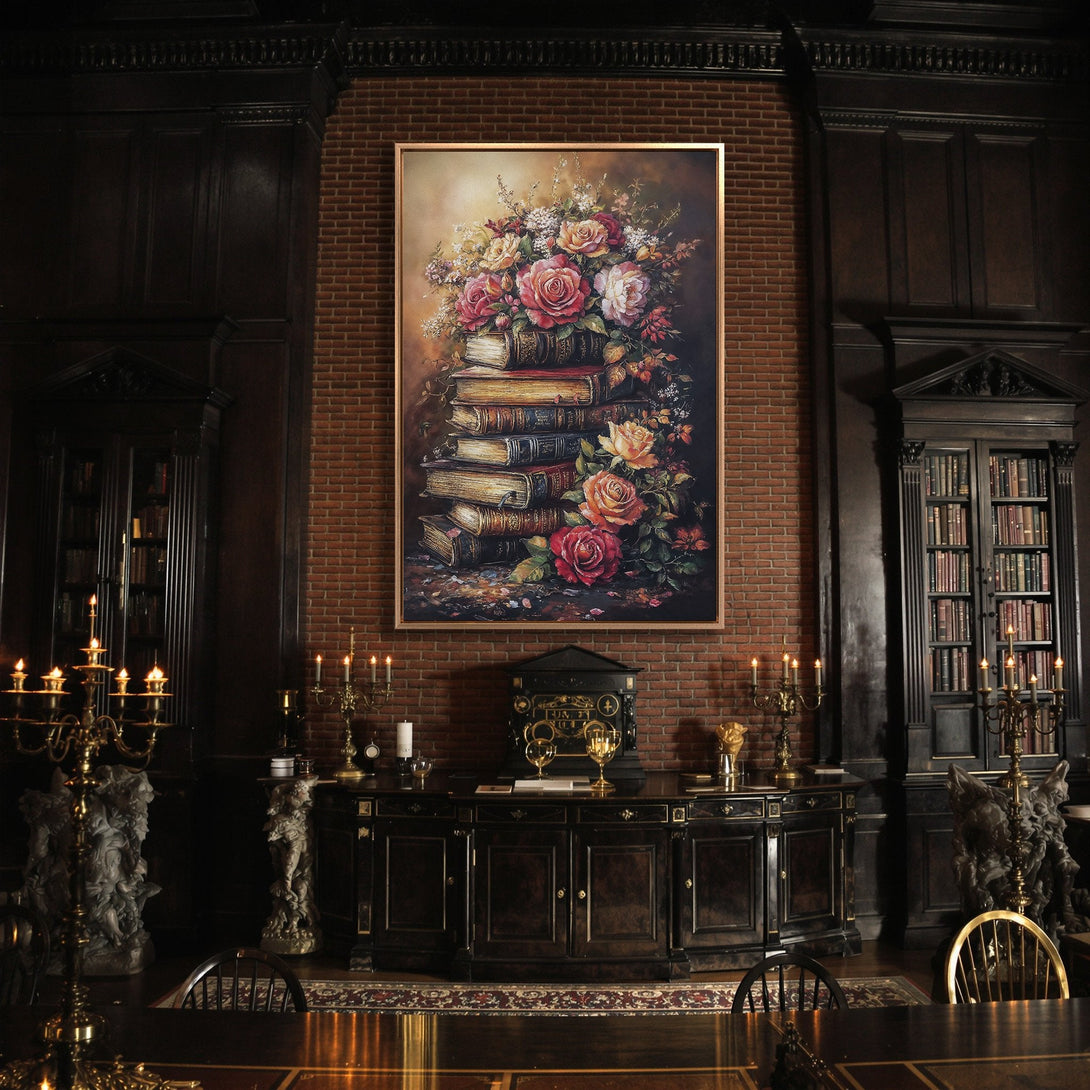 Framed Wall Art featuring a vibrant floral still life painting in a classic style with a warm, rich color palette. Perfect for elegant home decor.
