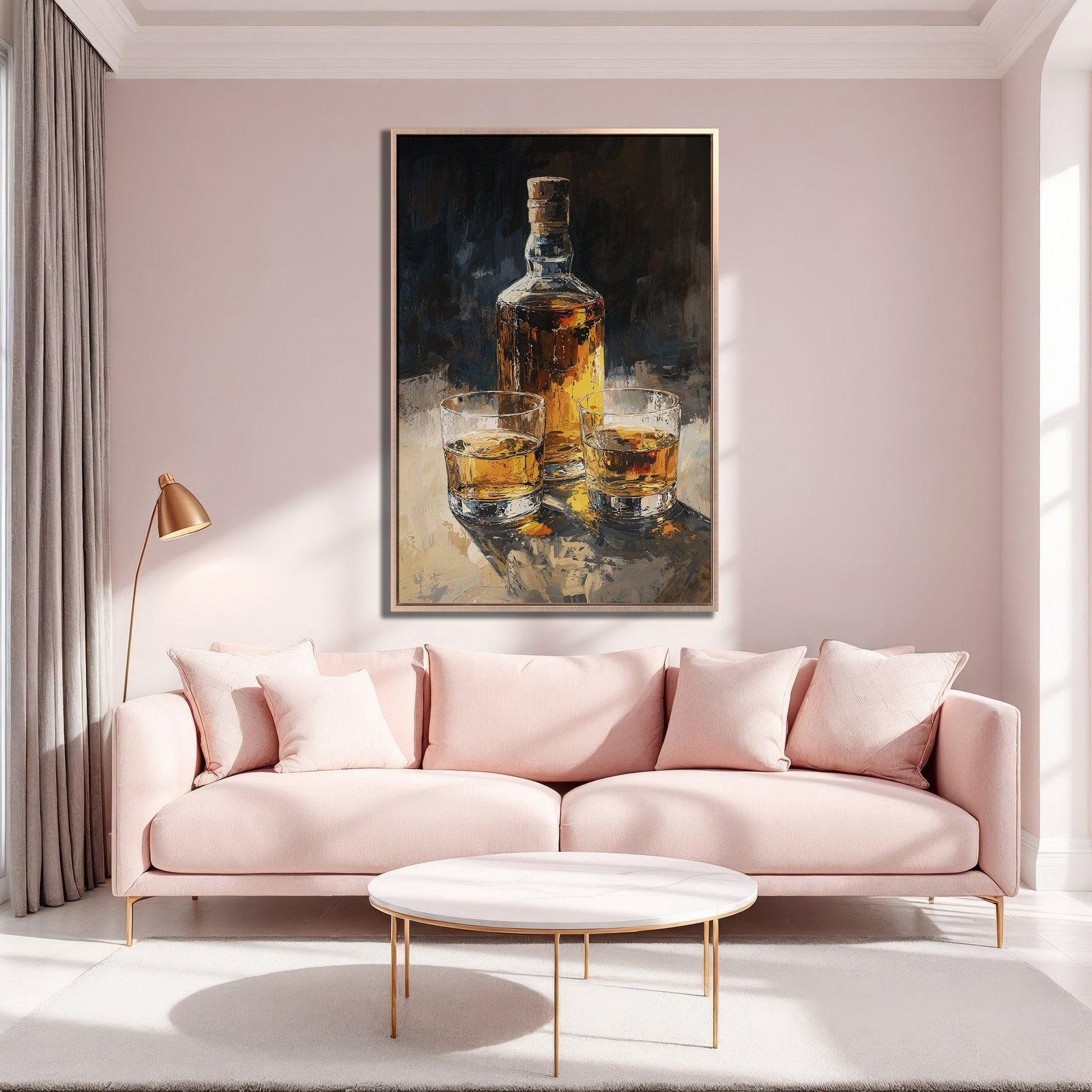 Vintage Whiskey Bottle and Glass Canvas Print Decor