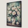 Vintage White Roses in Vase Canvas Print - Classic Floral Art
