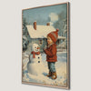 Vintage Winter Scene Canvas Print with Child and Snowman