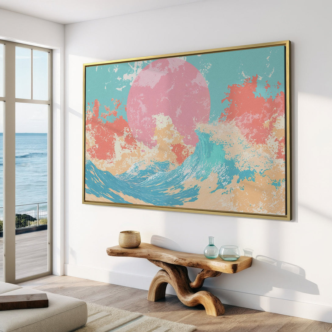 Abstract Canvas Print with pastel sunset colors, perfect for adding a touch of modern art to your home decor.