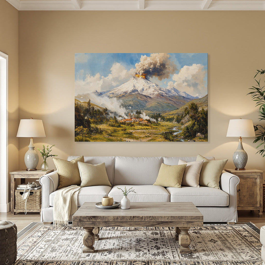 Framed Wall Art: Mountain landscape Canvas Print in warm tones, a beautiful addition to your home decor.