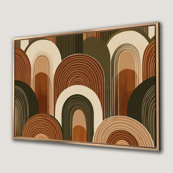 Framed Wall Art featuring a modern abstract design in earthy tones. Perfect for adding a touch of style to your home.