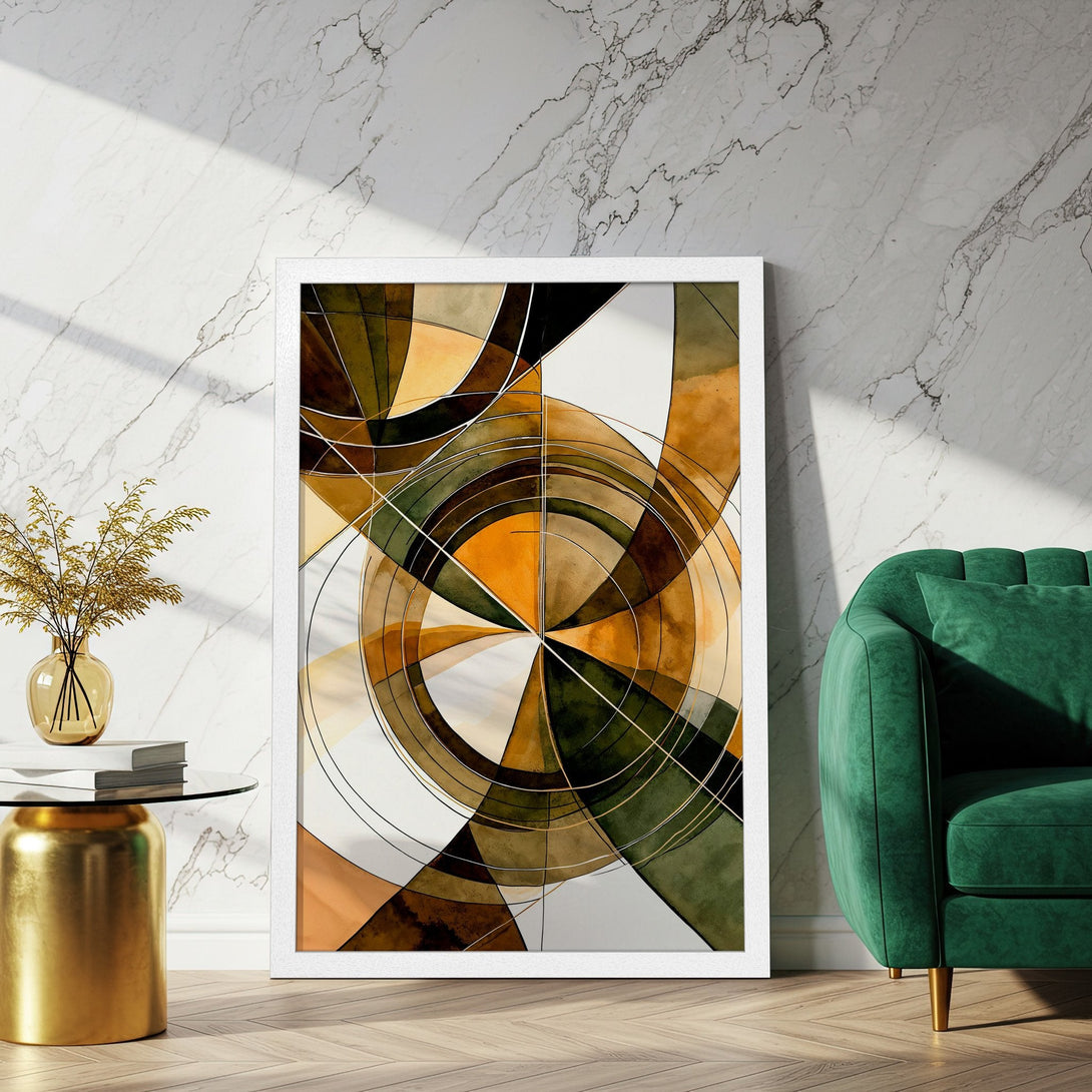 Framed Poster featuring abstract art in earthy tones. Modern wall art with a geometric design, perfect for home decor.