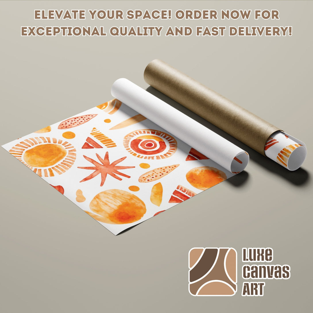 Abstract watercolor Poster Roll art in warm orange tones. Perfect wall decor for your home!