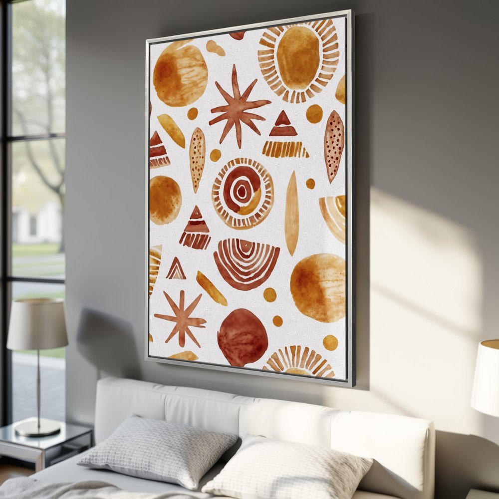 Framed Wall Art: Abstract watercolor print in warm earth tones. Modern canvas art for bedroom decor. Shop now!