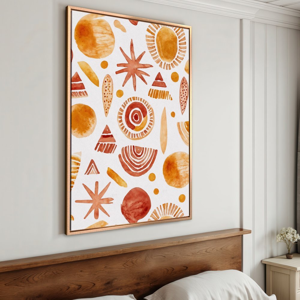 Framed Wall Art: Abstract watercolor print in warm orange tones. Modern art for your home decor.