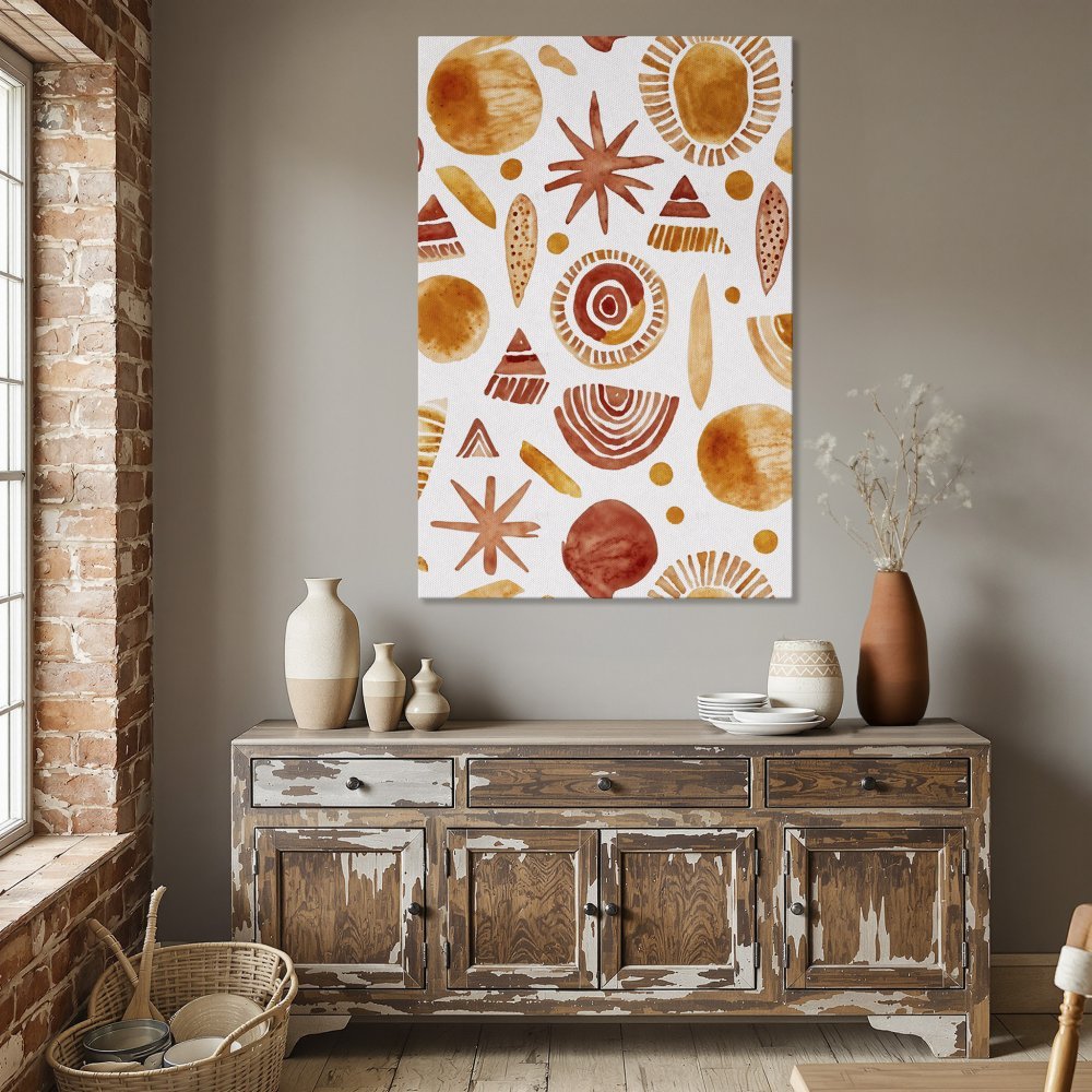 Framed Wall Art: Abstract watercolor print in warm orange tones. Add a touch of modern art to your dining room with this stylish canvas print.