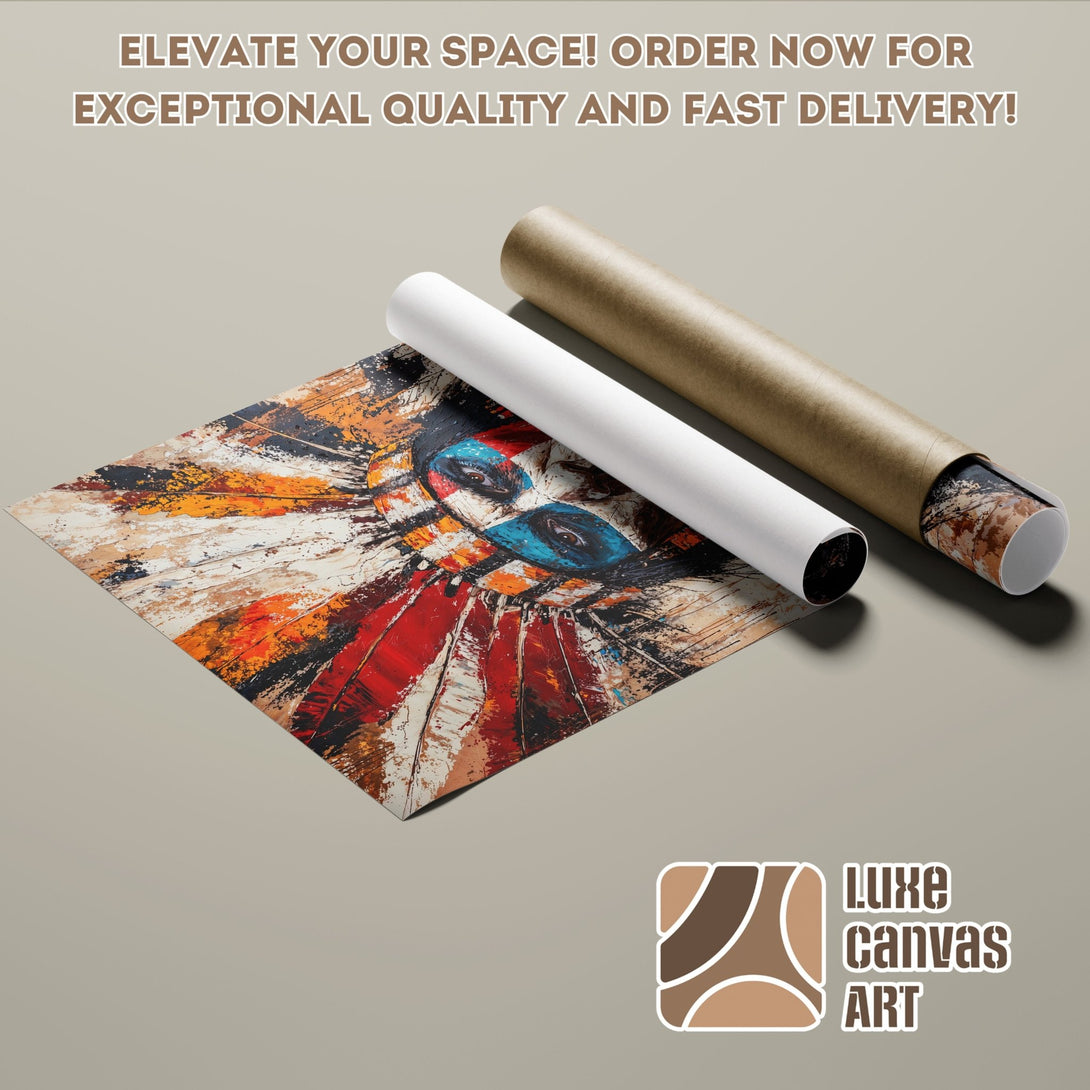 Abstract Native American Poster Roll art in vibrant colors. Elevate your space with this stunning wall art! Order now!