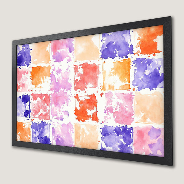 Framed Poster with watercolor abstract art in vibrant orange, purple, and pink hues. Modern wall decor for your home!