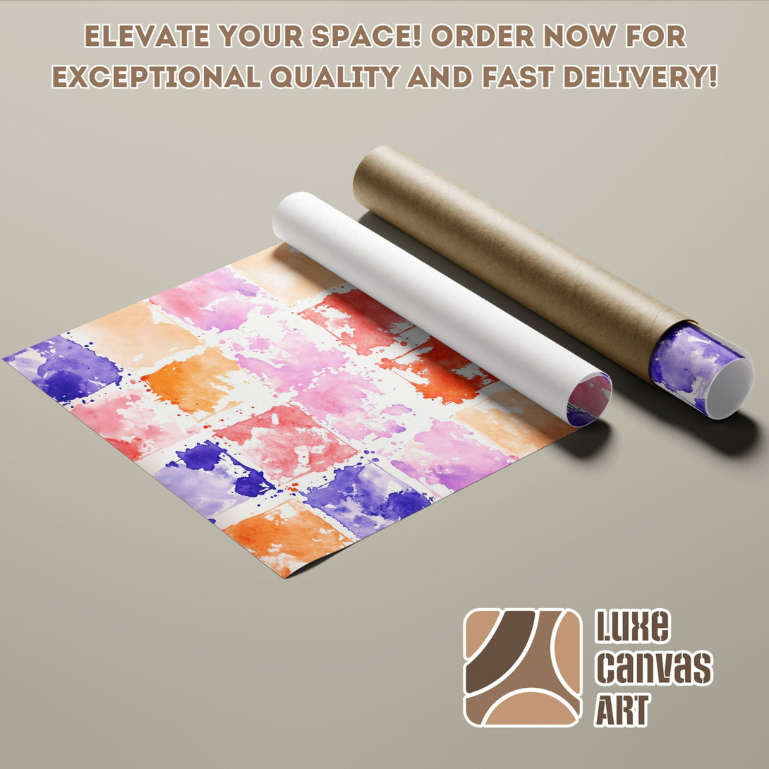 Abstract watercolor Poster Roll in vibrant pinks, oranges, and purples. Elevate your space!