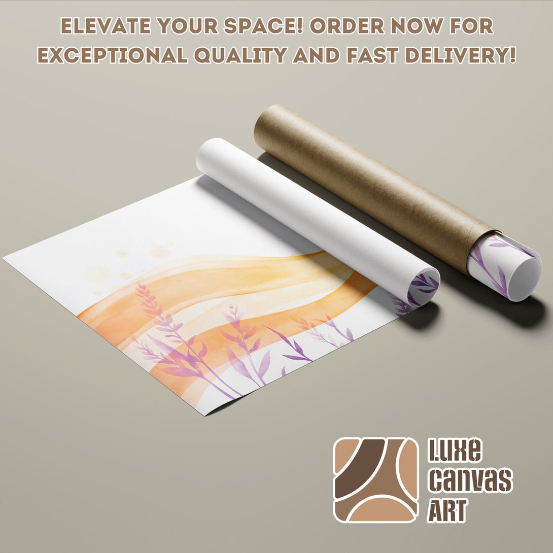 Poster Roll with watercolor floral art in orange and purple hues. Elevate your space with this beautiful print!