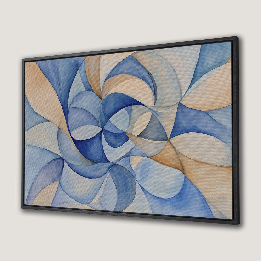 Abstract Canvas Print with blue, beige, and white watercolor design. Modern wall art for a calming home decor aesthetic.