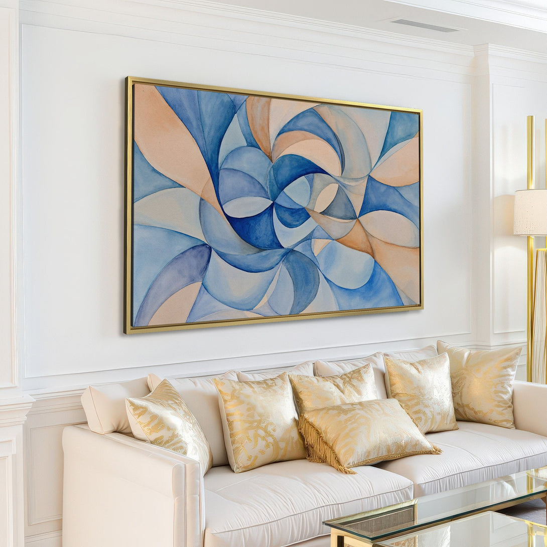 Canvas Print of abstract watercolor art in blue and beige tones, perfect for modern home decor.