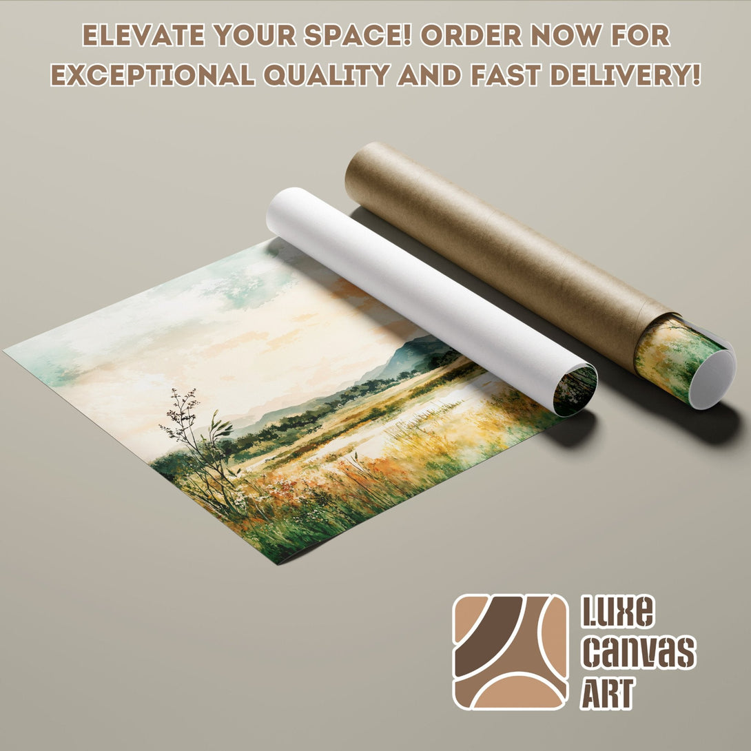 Landscape Poster Roll, watercolor style, earth tones, perfect for home decor. Order now!