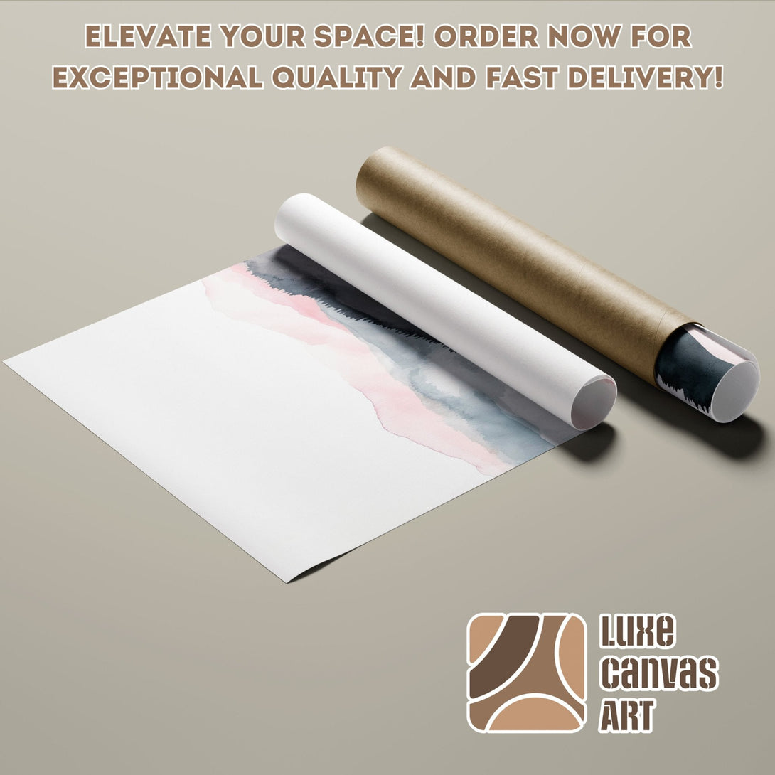 Poster Roll featuring abstract watercolor art in pink and gray tones, perfect for home decor.