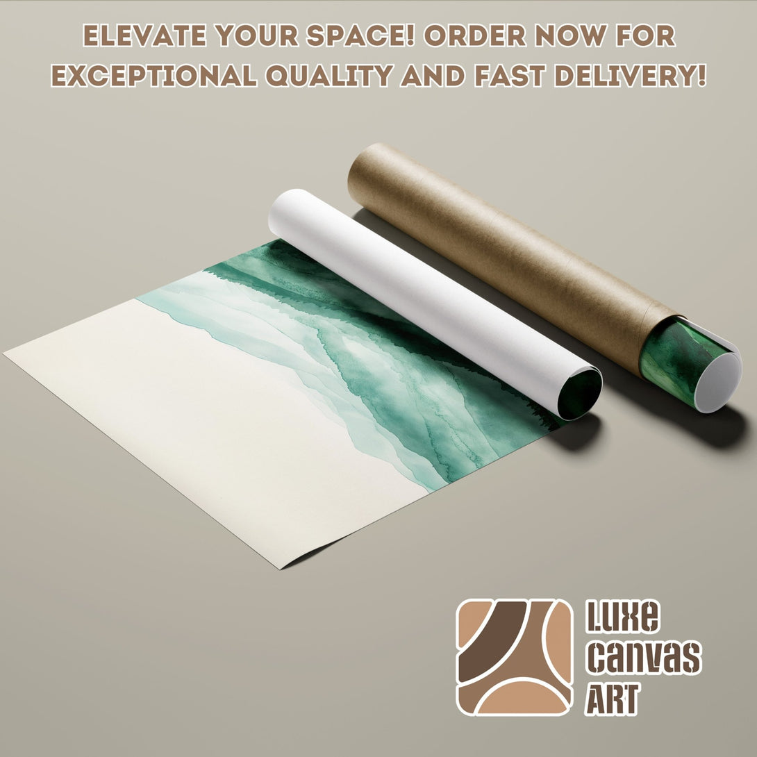 Abstract watercolor style Poster Roll art in teal and beige color palette. Elevate your space with Luxe Canvas Art!
