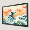 Watercolor Ocean Sunset Art Poster with Vibrant Waves