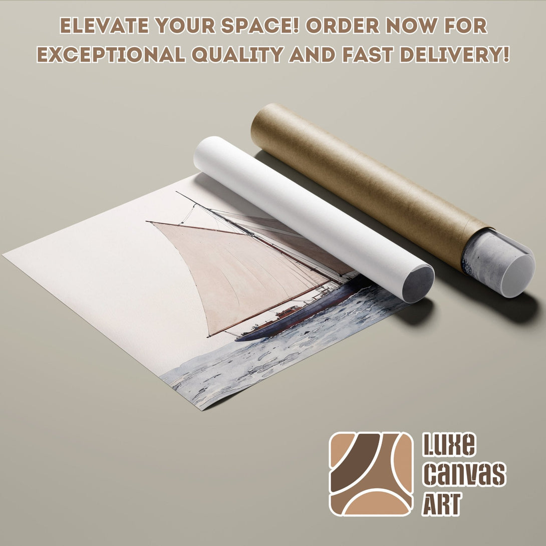 Watercolor sailboat Poster Roll, neutral color palette, ready to ship.