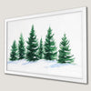 Watercolor Winter Forest Art Poster with Evergreen Trees