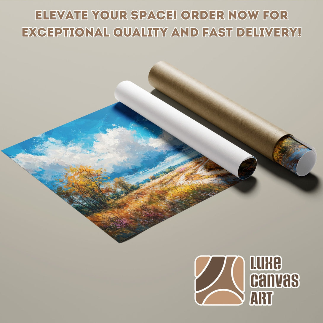 Landscape Poster Roll art print with blue, yellow, and brown color palette. Elevate your space!