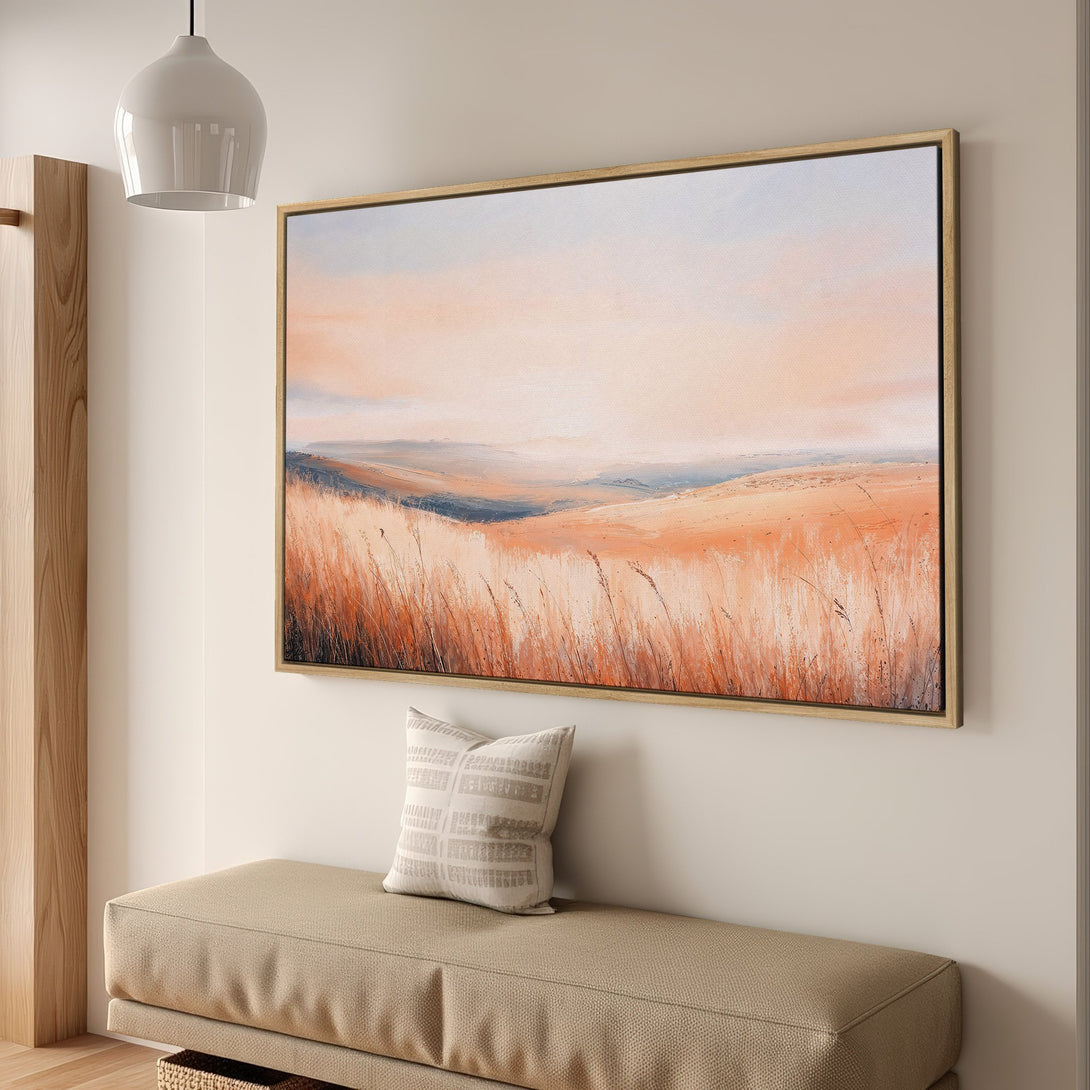 Framed Wall Art of a serene landscape with a warm, earthy color palette. Perfect for adding a touch of nature to your home decor.