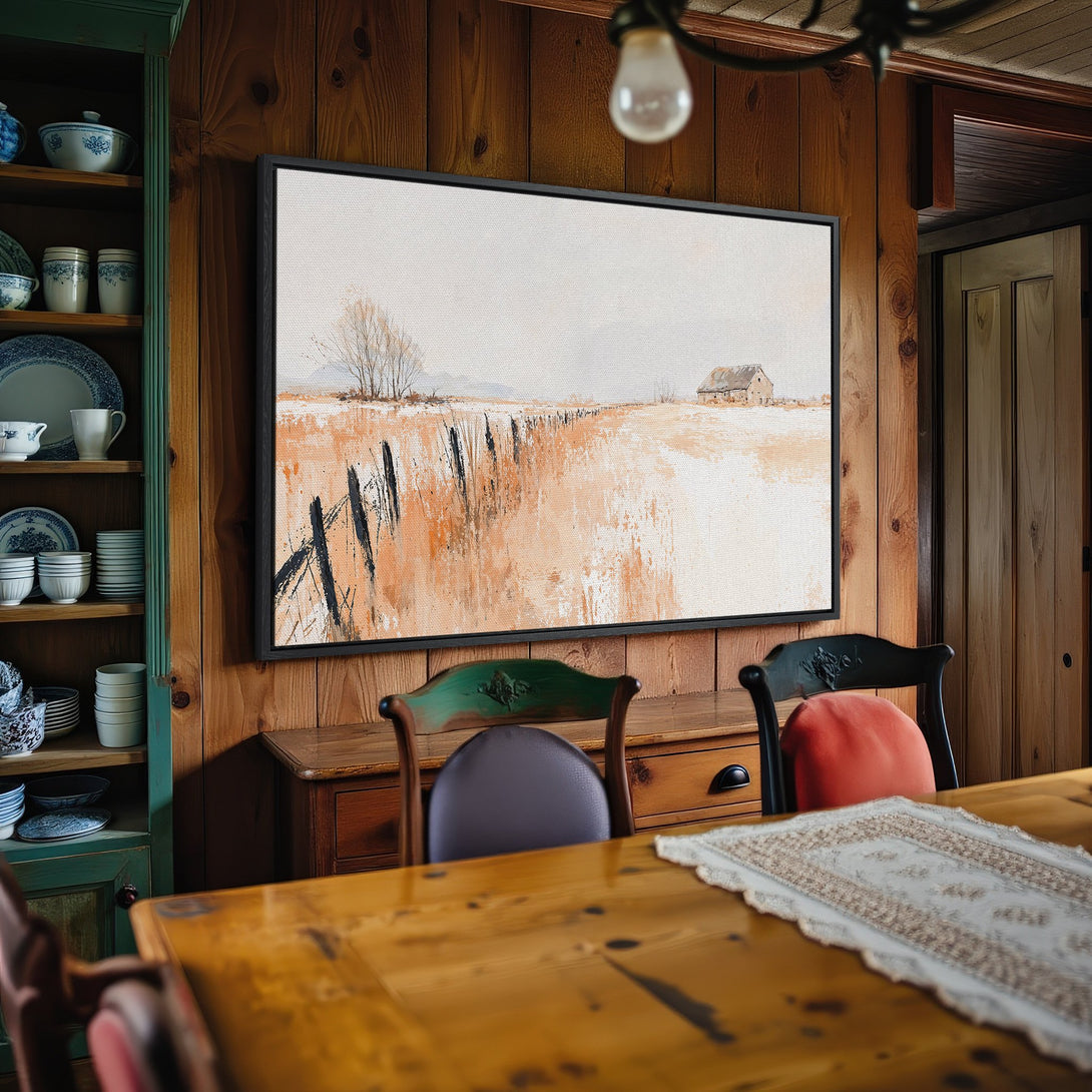 Framed Wall Art: Rustic landscape Canvas Print with neutral color palette. Perfect for adding warmth to your home decor. Shop now!