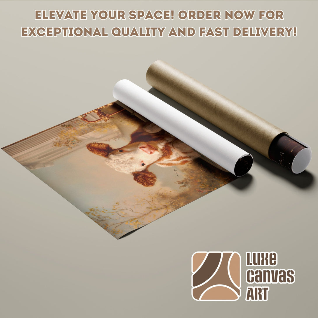 Poster Roll featuring a cow painting in warm tones. Enhance your space with this beautiful art piece!