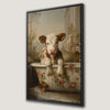 Whimsical Calf in Floral Bathtub Canvas Print Art