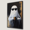 Whimsical Cool Ghost with Coffee Canvas Print Art