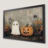 Whimsical Ghost and Pumpkin Art Poster for Halloween