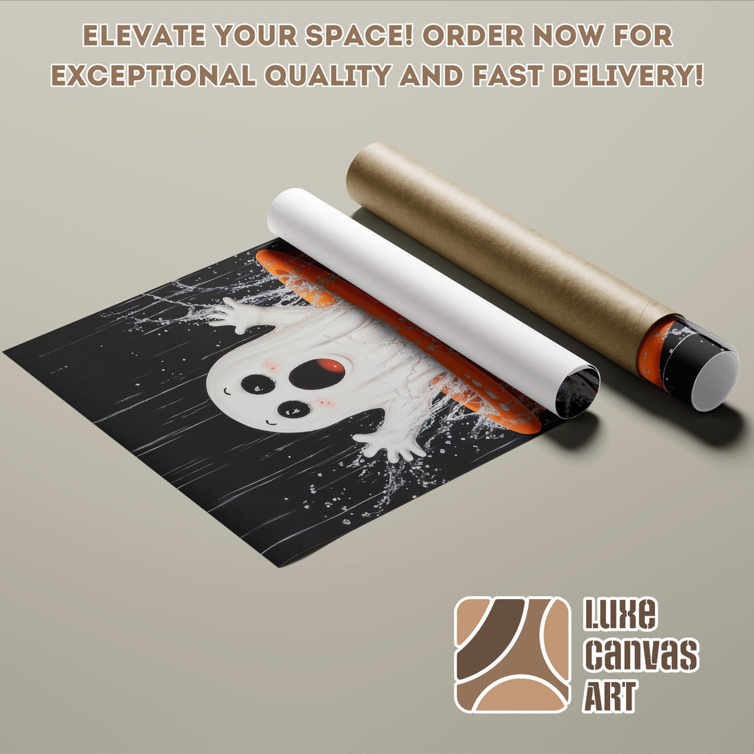 Halloween Ghost Poster Roll in black, white, and orange. Elevate your space!
