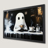 Whimsical Ghost in Coffee Shop Art Poster for Halloween