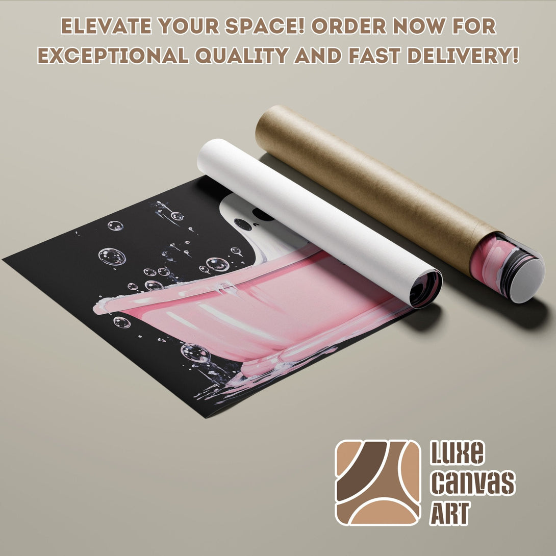 Poster Roll with pink and black abstract art. Elevate your space with Luxe Canvas Art.