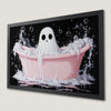 Whimsical Ghost in Pink Bathtub Art Poster for Halloween