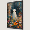 Whimsical Ghost in Wildflowers Art Poster for Halloween