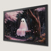 Whimsical Ghost on Swing Art Poster with Cherry Blossoms