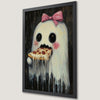 Whimsical Ghost with Pizza Art Poster for Halloween
