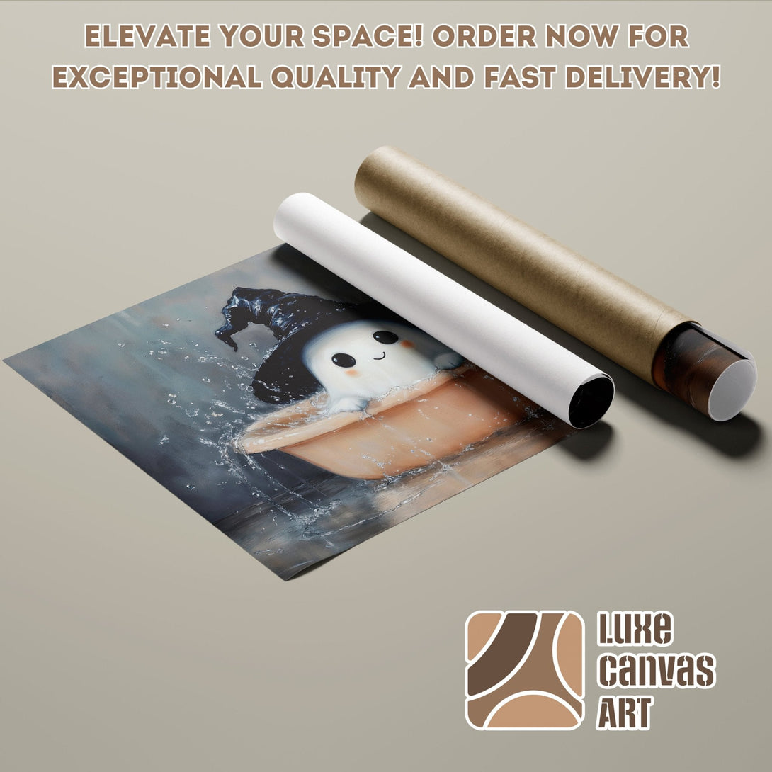 Cute ghost art Poster Roll in neutral tones, perfect for Halloween decor. Order now!
