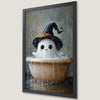 Whimsical Ghost with Witch Hat Art Poster for Halloween Decor