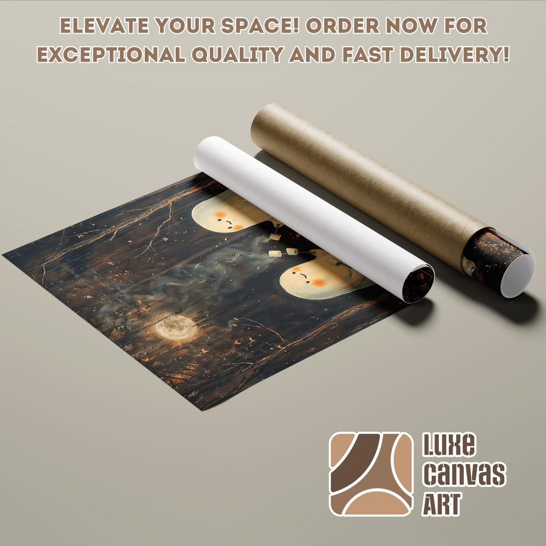 Poster Roll with whimsical art, featuring a dark, warm color palette. Order your art today!